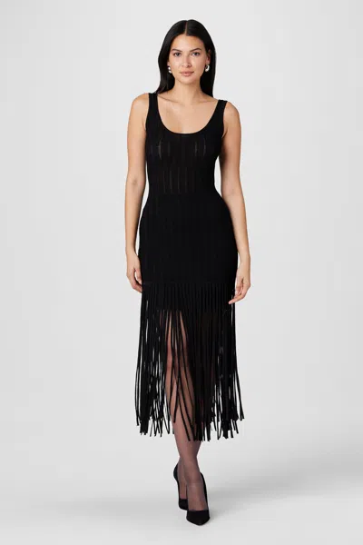 Toccin Lorelei Fringe-trim Pointelle Midi Dress In Black