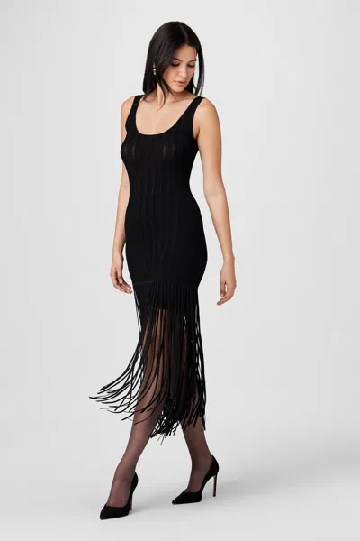 Toccin Lorelei Fringe-trim Pointelle Midi Dress In Black