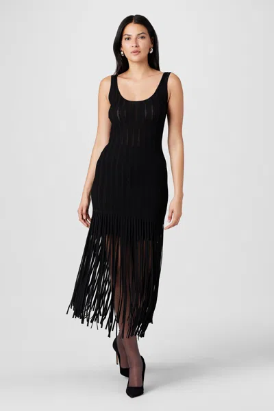 Toccin Lorelei Fringe-trim Pointelle Midi Dress In Black