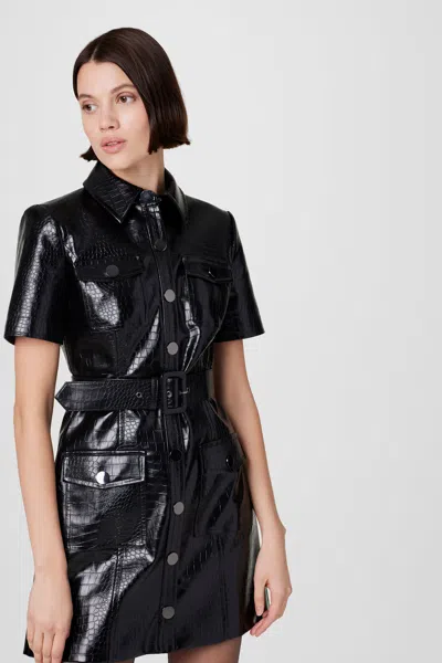 Toccin Lydia Short Sleeve Faux Leather Dress In Black
