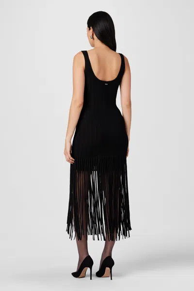 Toccin Lorelei Fringe-trim Pointelle Midi Dress In Black
