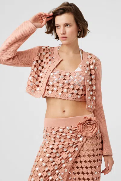 Toccin Noah Crochet Front Crop Cardigan In Multi