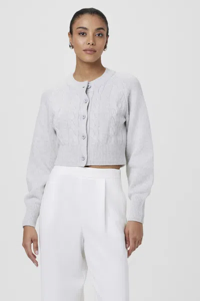 Toccin Rita Wool Blend Crewneck Cable Knit Cardigan Sweater In Jet