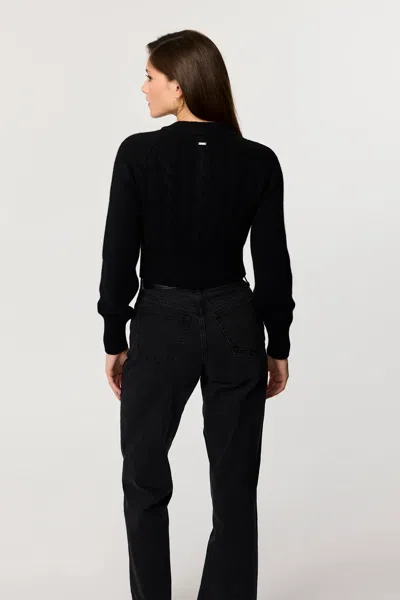 Toccin Rita Wool Blend Crewneck Cable Knit Cardigan Sweater In Jet