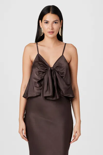 Toccin Sabrina Knotted Satin Cami In Brown