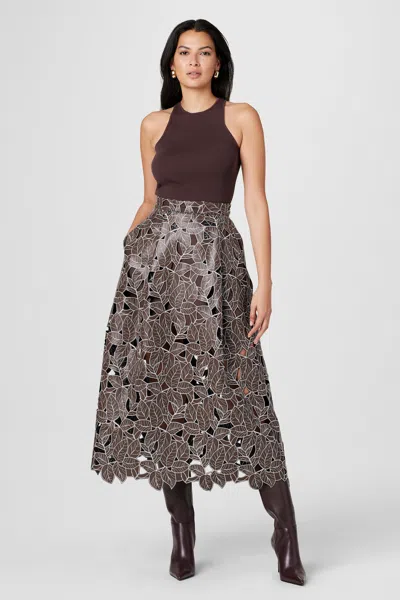 Toccin Stacy Lace Vegan Leather Skirt In Brown