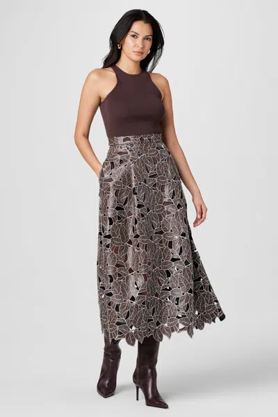 Toccin Stacy Lace Vegan Leather Skirt In Brown