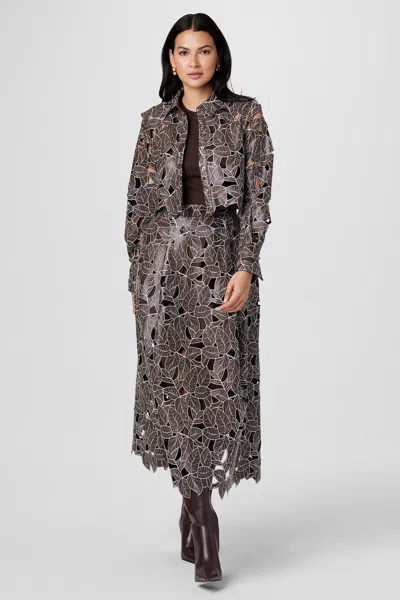 Toccin Stacy Lace Vegan Leather Skirt In Brown