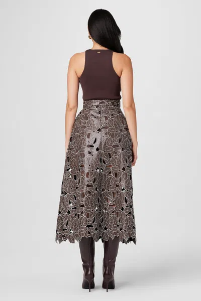 Toccin Stacy Lace Vegan Leather Skirt In Brown