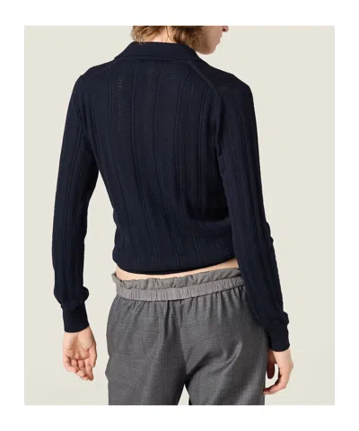 Miu Miu Openwork Cashmere Knitwear With Ribbed Cuffs And Hem In Blue
