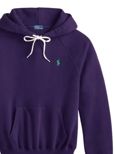 Polo Ralph Lauren Cozy Fleece Hoodie Drawstring Style In Purple