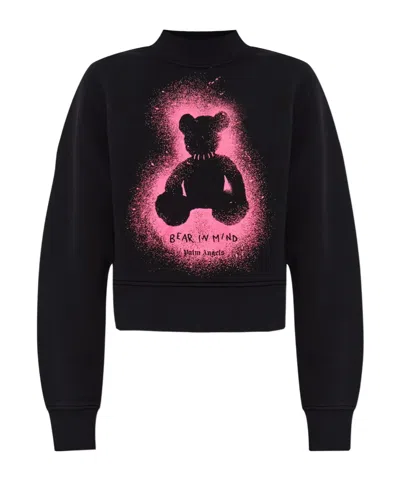 Palm Angels Cropped Black And Fuchsia Graphic Sweatshirt