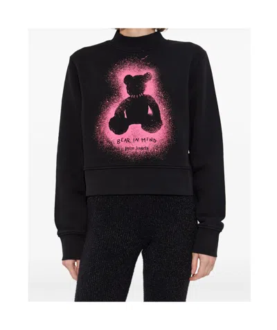 Palm Angels Cropped Black And Fuchsia Graphic Sweatshirt