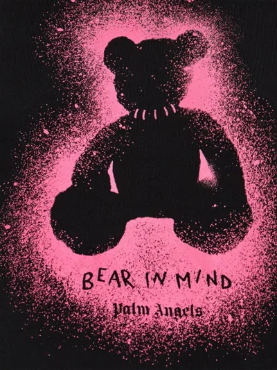 Palm Angels Cropped Black And Fuchsia Graphic Sweatshirt