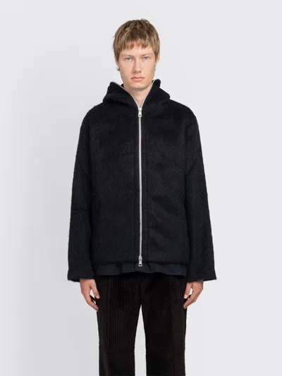 Our Legacy Black Full Zip Hoodie In Black Hairy Wool