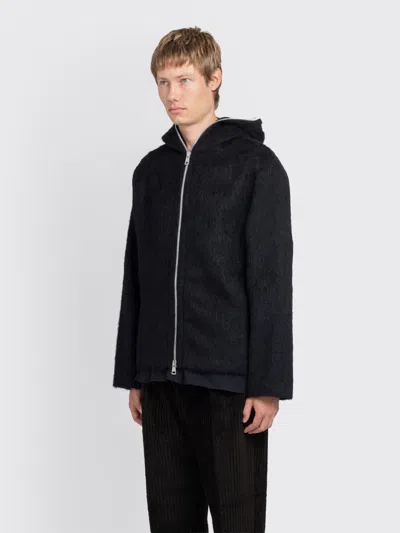 Our Legacy Black Full Zip Hoodie In Black Hairy Wool
