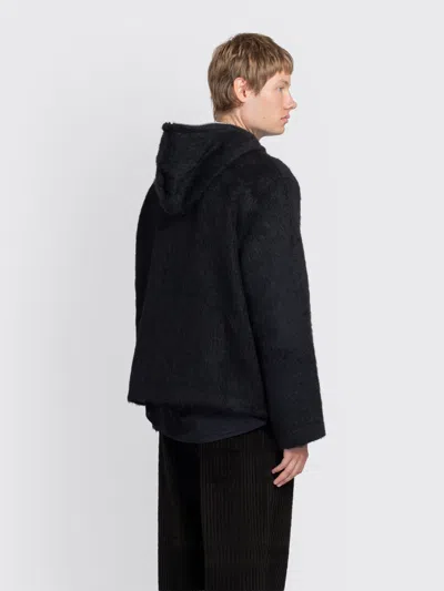 Our Legacy Black Full Zip Hoodie In Black Hairy Wool