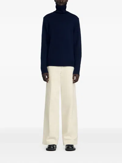 Sandro Ribbed Turtleneck Sweater In Blue