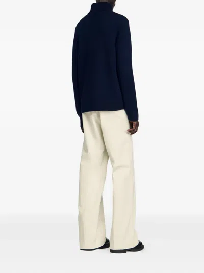 Sandro Ribbed Turtleneck Sweater In Blue