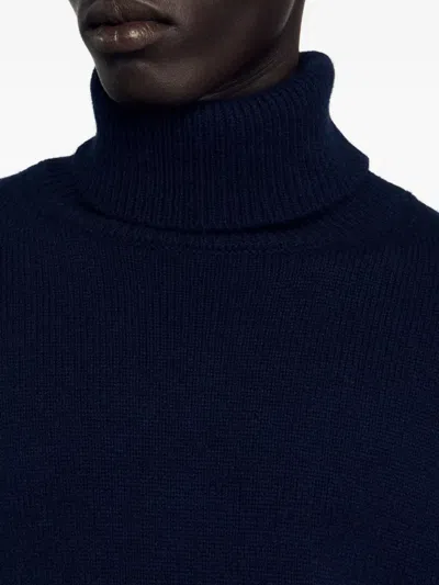 Sandro Ribbed Turtleneck Sweater In Blue