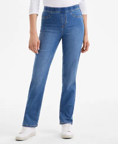 Style & Co Petite Mid-rise Pull-on Straight-leg Jeans, Exclusively At Macy's In Blue