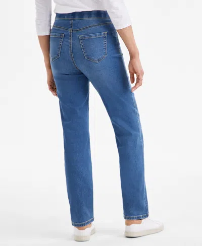 Style & Co Petite Mid-rise Pull-on Straight-leg Jeans, Exclusively At Macy's In Blue