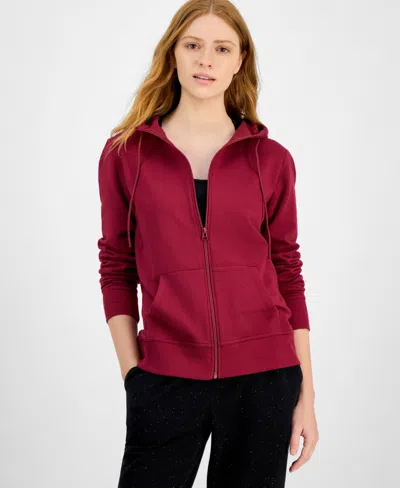 Id Ideology Women's Relaxed Zip-front Long-sleeve Fleece Hoodie, Created For Macy's In Red