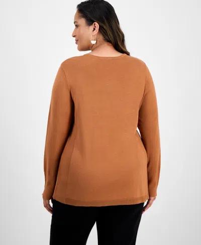 Jm Collection Women's Button-sleeve Crewneck Sweater, Created For Macy's In Orange