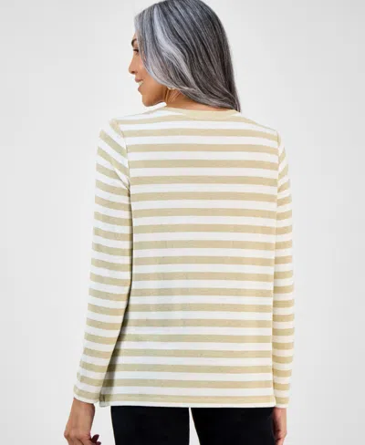 Style & Co Women's Printed Boat Neck Long-sleeve T-shirt, Exclusively At Macy's In Multi