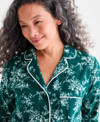 Charter Club Women's Cotton Flannel Printed Long Sleeve Sleepshirt In Green