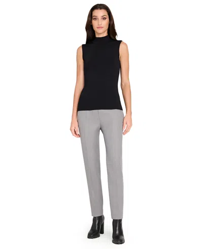 Tahari Asl Petite Herringbone Mid Rise Pants In Gray