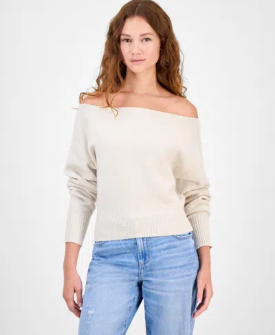 Hippie Rose Juniors' Off-the-shoulder Slouchy Sweater In Neutral