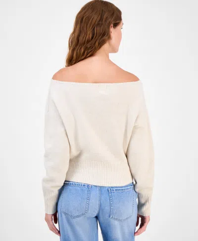 Hippie Rose Juniors' Off-the-shoulder Slouchy Sweater In Neutral