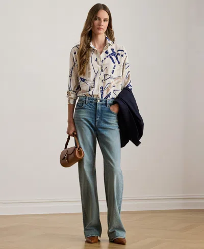 Ralph Lauren Lauren  Belting Print Classic Fit Crepe Button-up Shirt In Multi