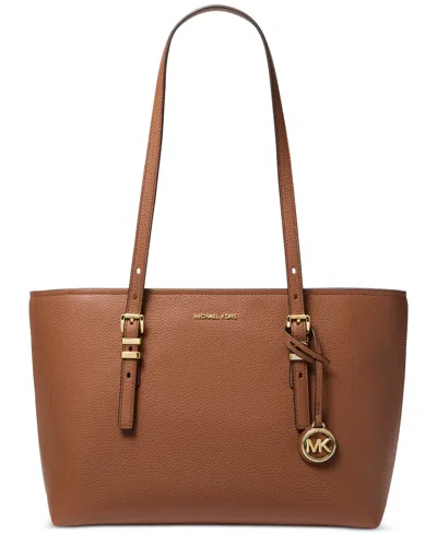 Michael Kors Quinn Medium Pebbled Leather Tote Bag In Brown