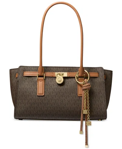 Michael Kors Hamilton Moderne Small Signature Logo Satchel In Brown