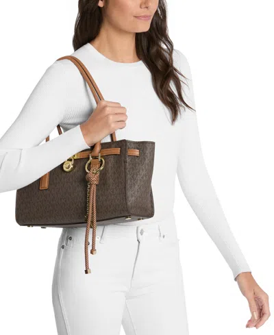 Michael Kors Hamilton Moderne Small Signature Logo Satchel In Brown
