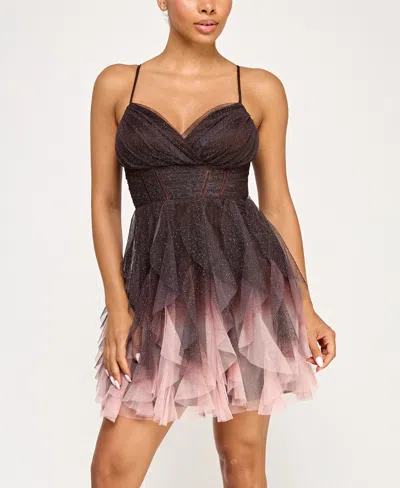 Pear Culture Juniors' Sweetheart-neck Ombre Mesh Fit & Flare Dress In Purple