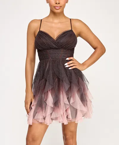 Pear Culture Juniors' Sweetheart-neck Ombre Mesh Fit & Flare Dress In Purple