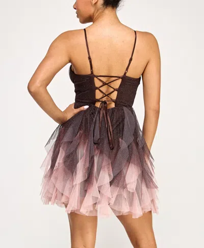 Pear Culture Juniors' Sweetheart-neck Ombre Mesh Fit & Flare Dress In Purple