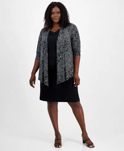 Connected Plus Size 2-pc. Printed Jacket & Dress Set In Gray