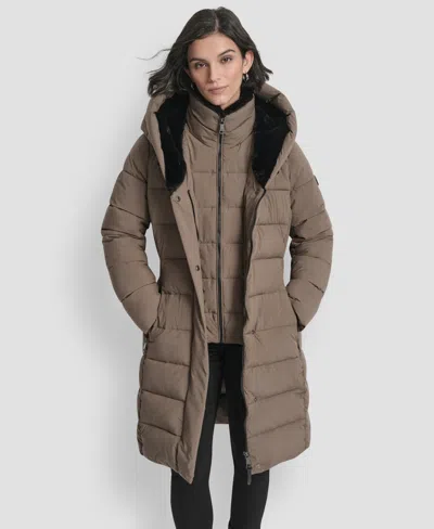 Dkny Women's Belted Asymmetrical Zip Front Puffer Coat In Gray