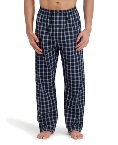 Hanes Men's Woven Button Down Pajama Sleep Set In Blue