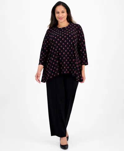 Ak Anne Klein Plus Size Printed Asymmetric-hem Tunic In Multi