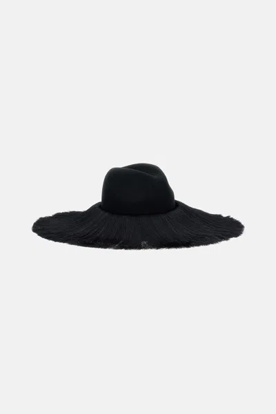 Comme Des Garçons Fedora Hat With Fringes In Black