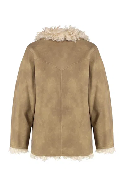 Isabel Marant Étoile Isabel Marant Etoile Women Beige Shearling Coat With High Collar And Button Closure In Leather And F In Brown
