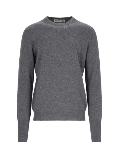 Ballantyne Ribbed Hem Cashmere Sweater With Long Cuffed Sleeves In Gray