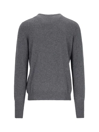 Ballantyne Ribbed Hem Cashmere Sweater With Long Cuffed Sleeves In Gray