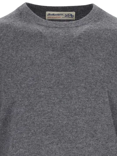 Ballantyne Ribbed Hem Cashmere Sweater With Long Cuffed Sleeves In Gray