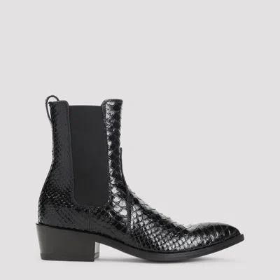 Tom Ford Matte Printed Python Chelsea Boot In Black